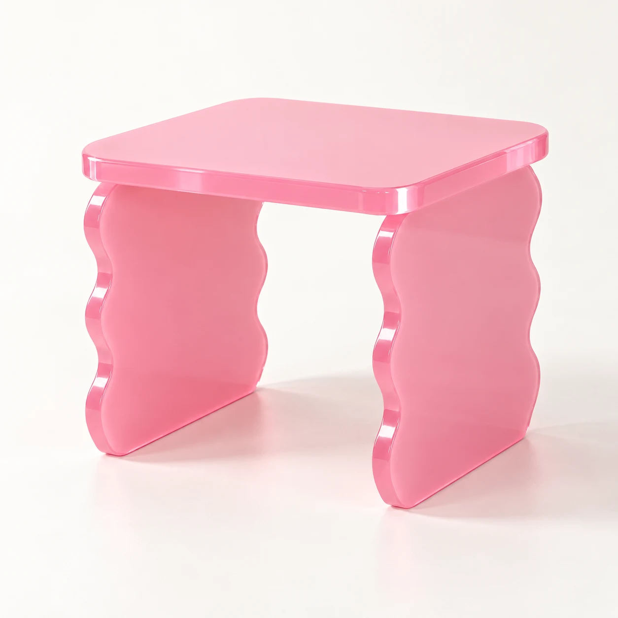 Bubblegum Ripple Bubblegum pink acrylic stool, three-quarter view