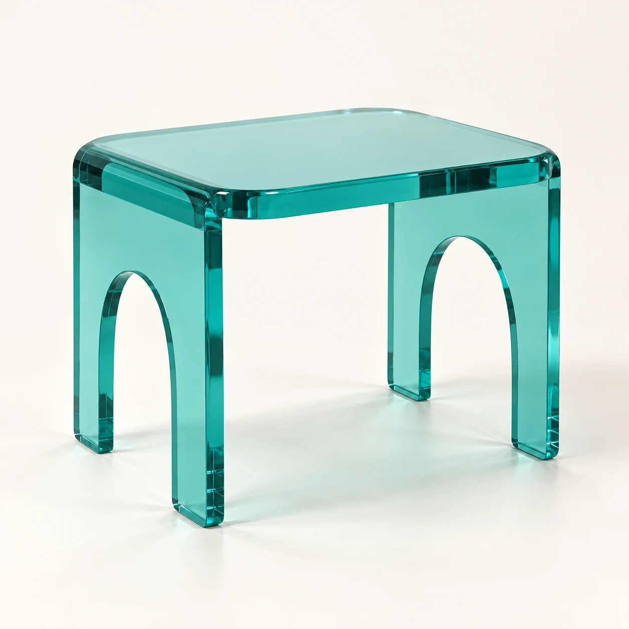 Lagoon Portal Teal acrylic stool, three-quarter view