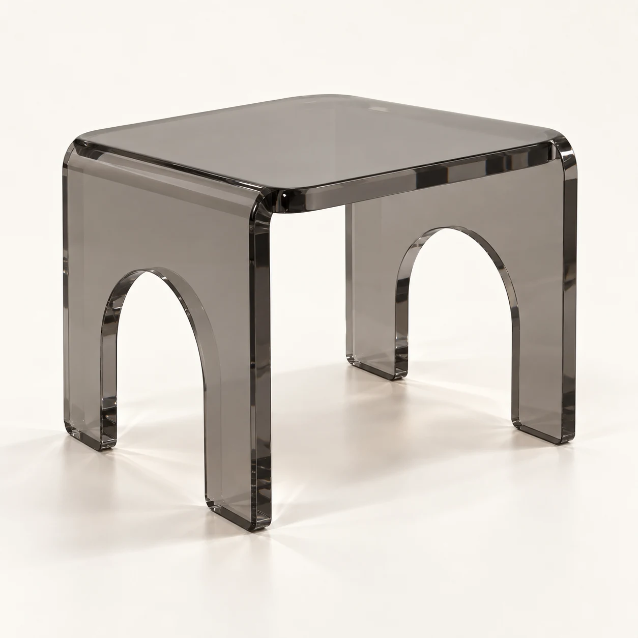 Smoke Portal Smoke gray acrylic stool, three-quarter view